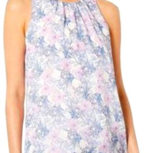 Vince CamutoBlue Mystic Blooms Ivory Sleeveless Blouse